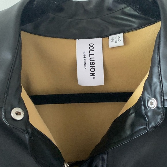 Thigh-length pleather jacket, Black, US size 6, Collusion Brand. - Picture 2 of 5